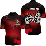 Blisscorners Men's Custom Darts Shirt With Grunge Red Camo Broken Dartboard & Skull Art