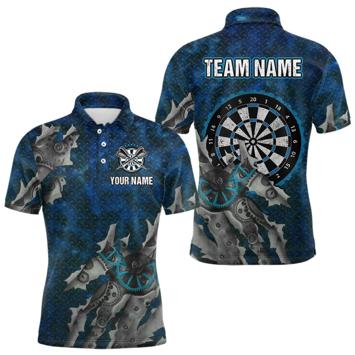 Blisscorners Grunge Dartboard Tear Men's Darts Shirt Polo Jersey Custom Name For Players MT1007