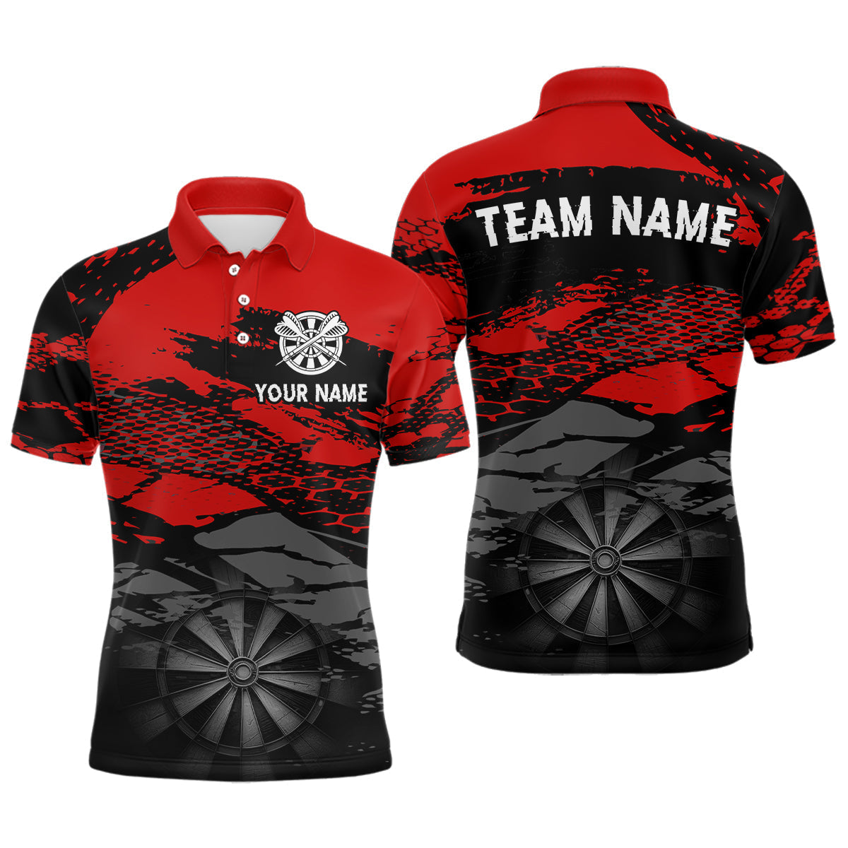 Blisscorners Personalized Dart Shirt For Men Red Grunge Texture & Black Dartboard, Darts Jersey