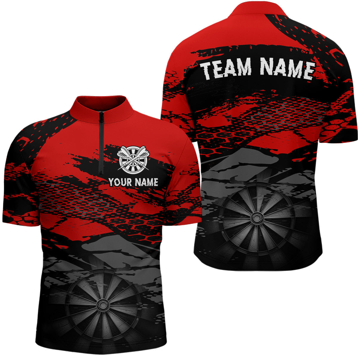 Blisscorners Personalized Dart Shirt For Men Red Grunge Texture & Black Dartboard, Darts Jersey