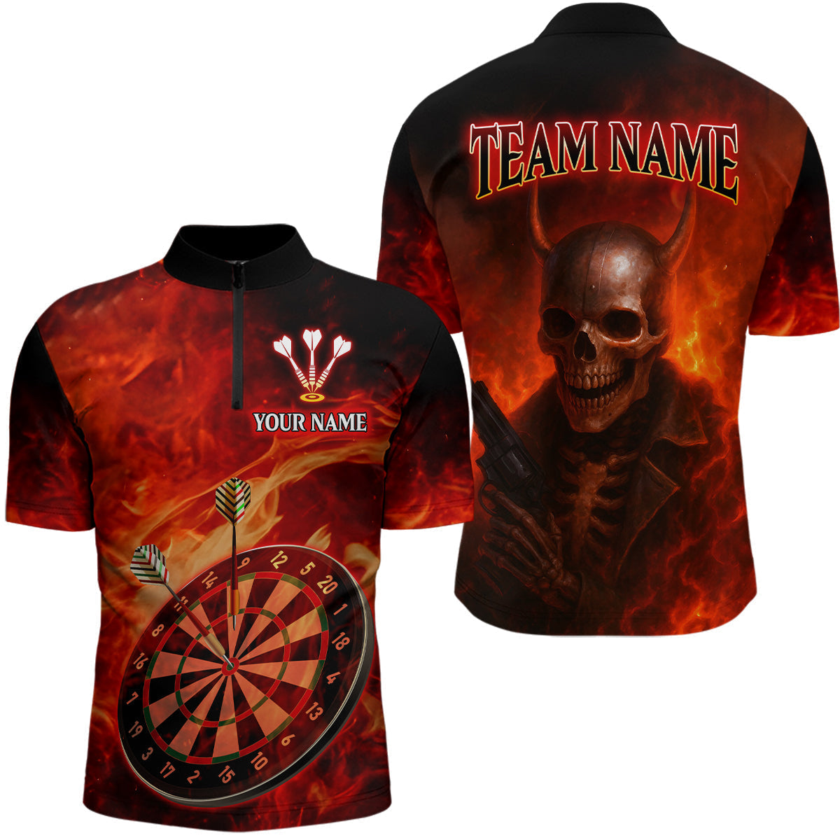 Blisscorners Flame Dartboard & Skull Flaming Darts Shirt For Men - Custom Dart Player Uniform LM2206