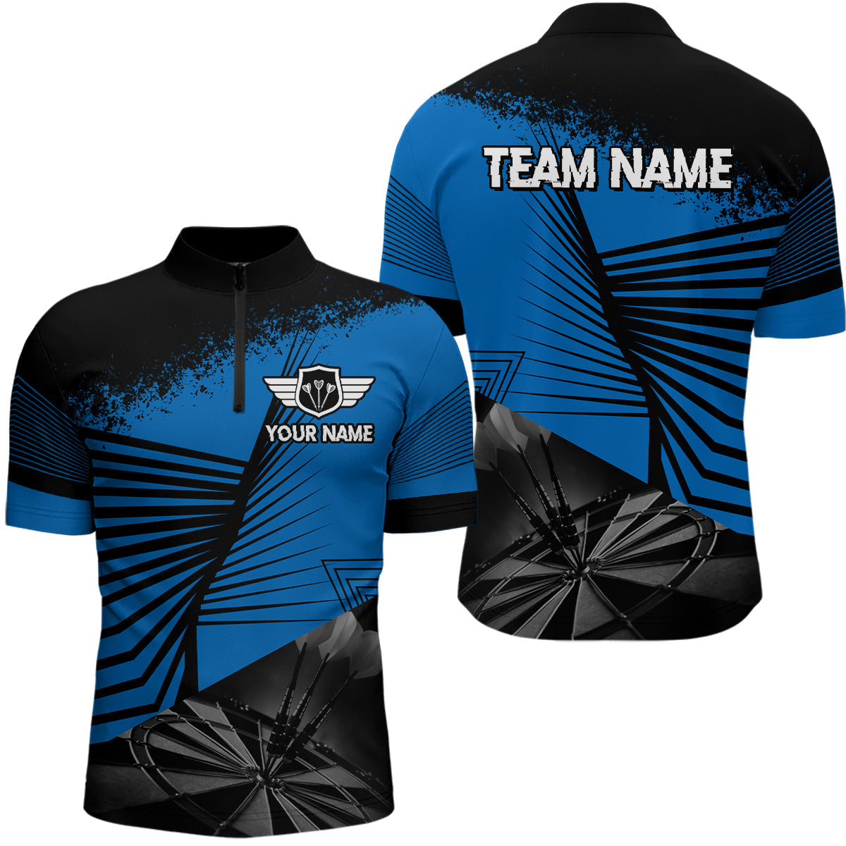 Blisscorners Custom Men's Darts Shirt With Silver Dart Arrows Hitting Dartboard, Darts Jersey