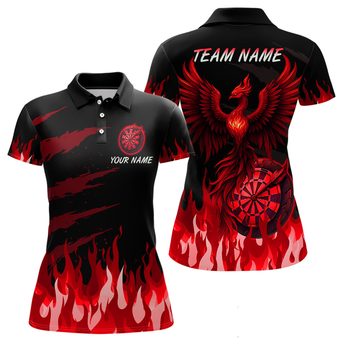 Blisscorners Men's Custom Darts Team Shirt With Maroon Phoenix Dartboard And Flame Pattern LM1625
