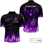 Blisscorners Men's Custom Darts Team Shirt With Purple Phoenix Dartboard And Flame Pattern
