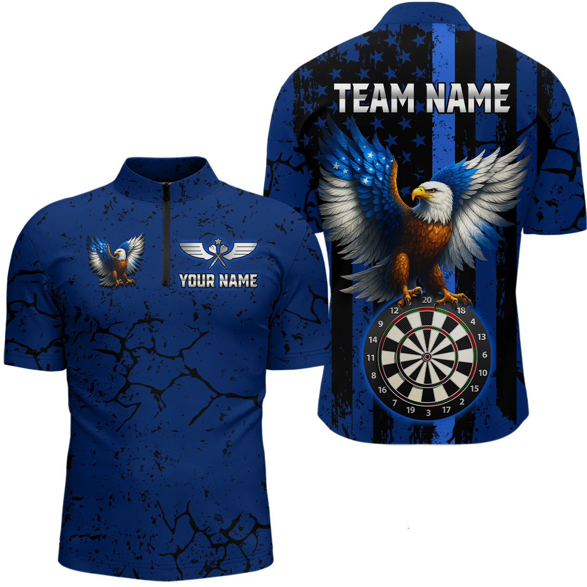 Blisscorners US Flag Eagle Dartboard Grunge Blue Darts Shirt For Men - Custom Name & Team Jersey LM3006