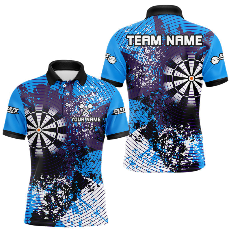 Maxxcorners Dartboard Colorful Grunge Men's Darts Shirt Custom Name For Players | Opt1 - Blue MT0307