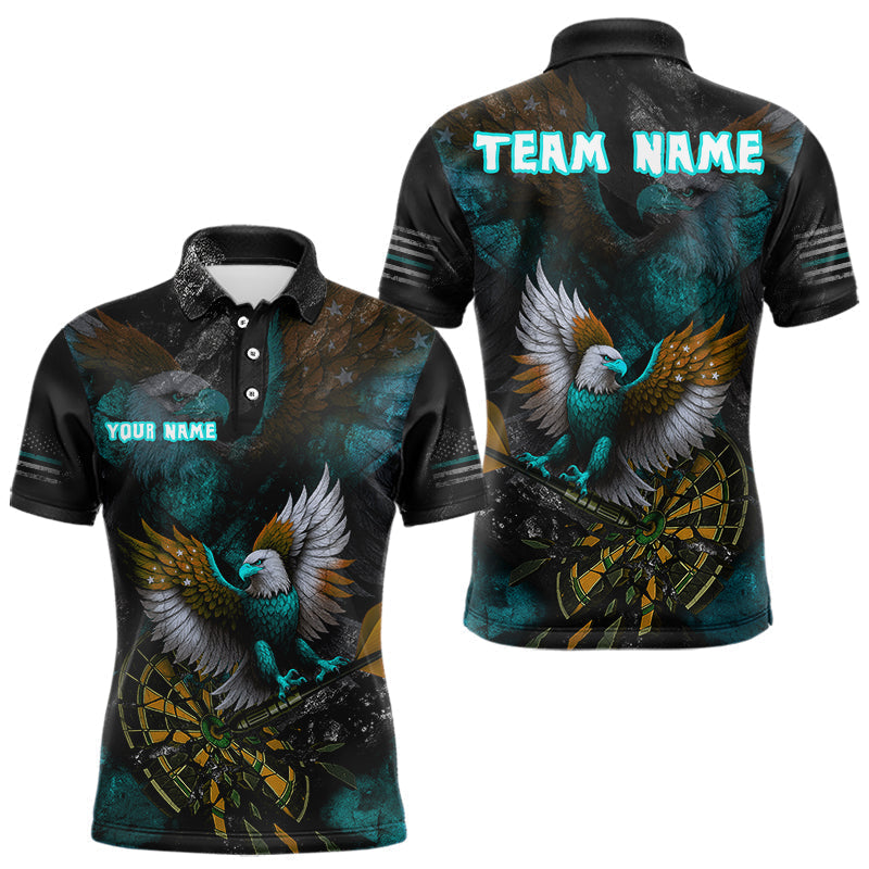 Maxxcorners US Flag Eagle Cracked Dartboard Turquoise Men's Darts Shirt Custom Name For Players | Opt2 MT0307