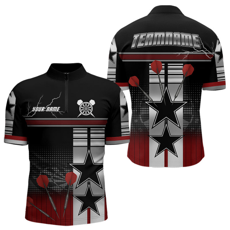 Blisscorners Patriotic Star & Darts Custom Men's Darts Shirt - Black & Red Jersey For Players LM1506