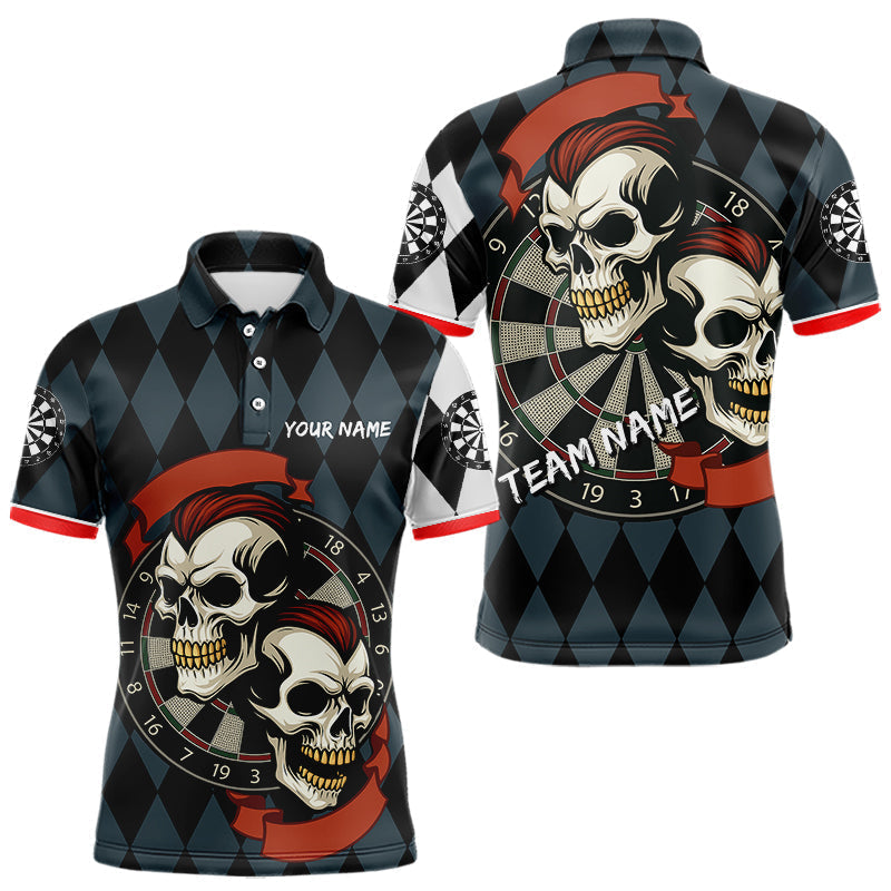 Blisscorners Red-Haired Skulls With Dartboard Men's Navy Darts Shirt - Custom Name For Players LM2206