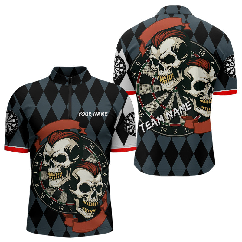 Blisscorners Red-Haired Skulls With Dartboard Men's Navy Darts Shirt - Custom Name For Players LM2206