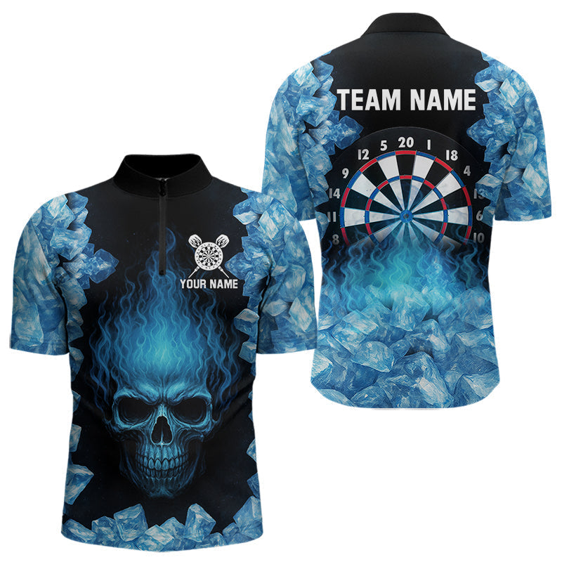 Blisscorners Ice Flame Skull & Dartboard Custom Darts Polo Shirt For Men - Darts Team Jersey LM1307