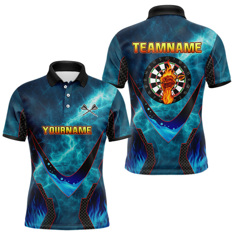 Blisscorners Lightning Turquoise Flame Hand & Darts Men's Darts Shirt - Custom Name For Players MT2306