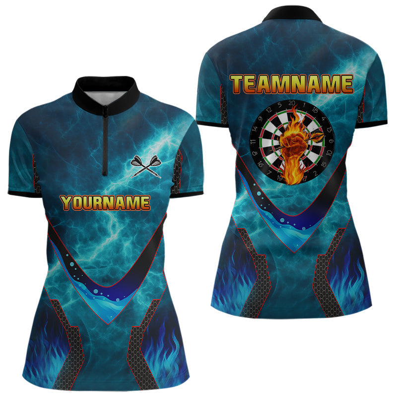 Blisscorners Lightning Turquoise Flame Hand & Darts Men's Darts Shirt - Custom Name For Players MT2306