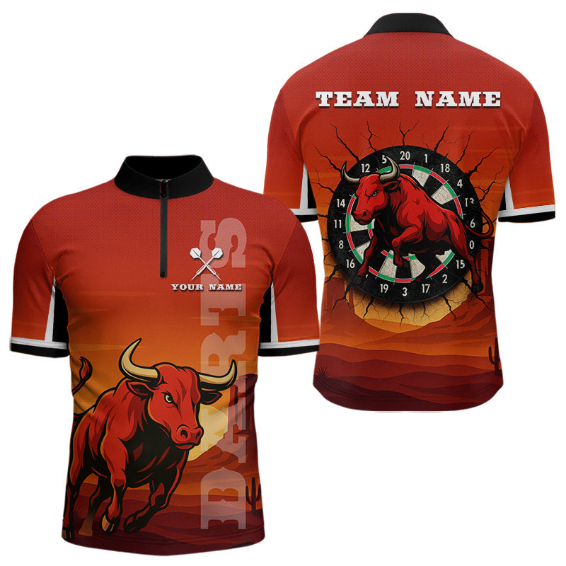 Blisscorners Red Rampage Bull & Cracked Dartboard Men's Darts Shirt - Custom Name For Players MT2306