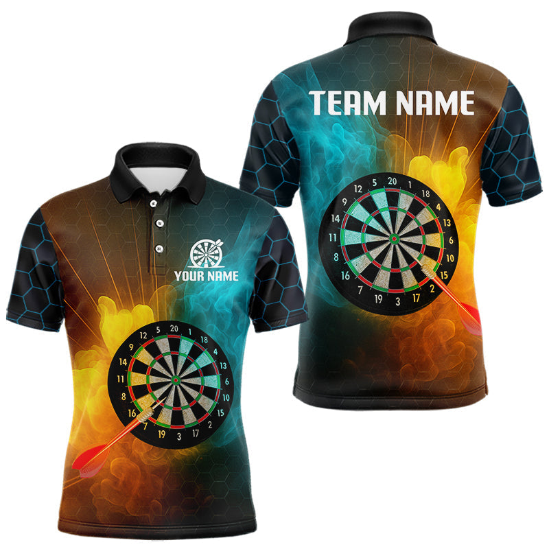 Blisscorners Turquoise & Yellow Smoke Dartboard Darts Shirt For Men - Custom Name & Team Jersey LM3006