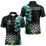 Blisscorners Turquoise Skull And Dartboard Custom Darts Polo Shirts For Men, Darts Jersey MT707