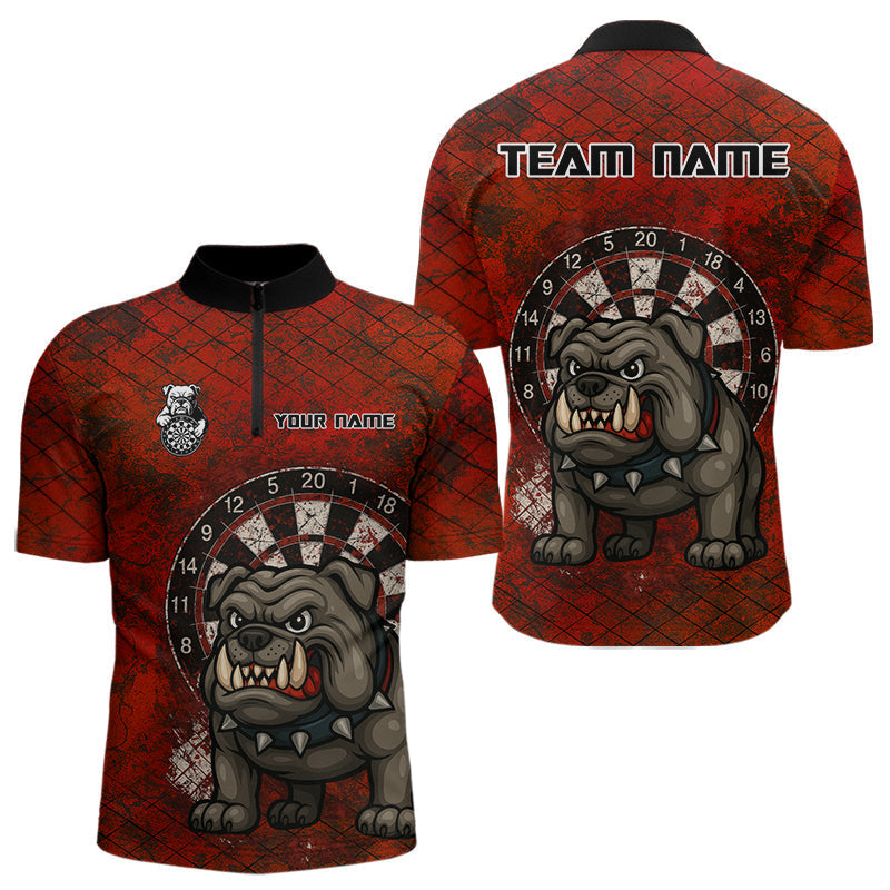 Blisscorners Bull Dog And Dartboard Red Grunge Darts Shirt For Men - Custom Name & Team Jersey LM3006