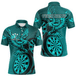 Blisscorners Custom Eagle & Dartboard Turquoise Stripes Dart Polo Shirts For Men, Dart Team Jerseys LM2007
