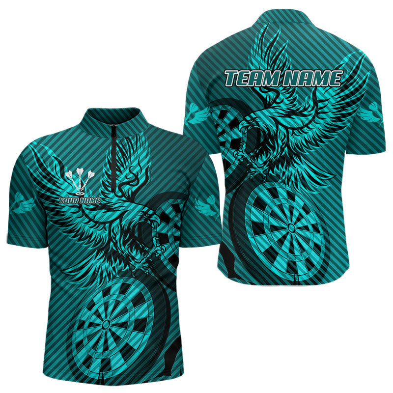 Blisscorners Custom Eagle & Dartboard Turquoise Stripes Dart Polo Shirts For Men, Dart Team Jerseys LM2007