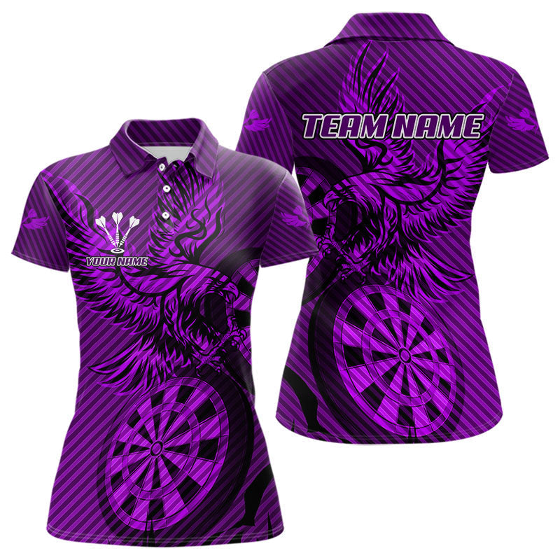 Blisscorners Custom Eagle & Dartboard Purple Stripes Dart Polo Shirts For Men, Dart Team Jerseys LM2007