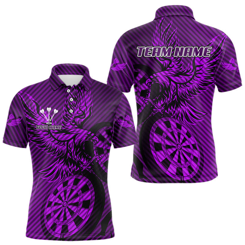 Blisscorners Custom Eagle & Dartboard Purple Stripes Dart Polo Shirts For Men, Dart Team Jerseys LM2007