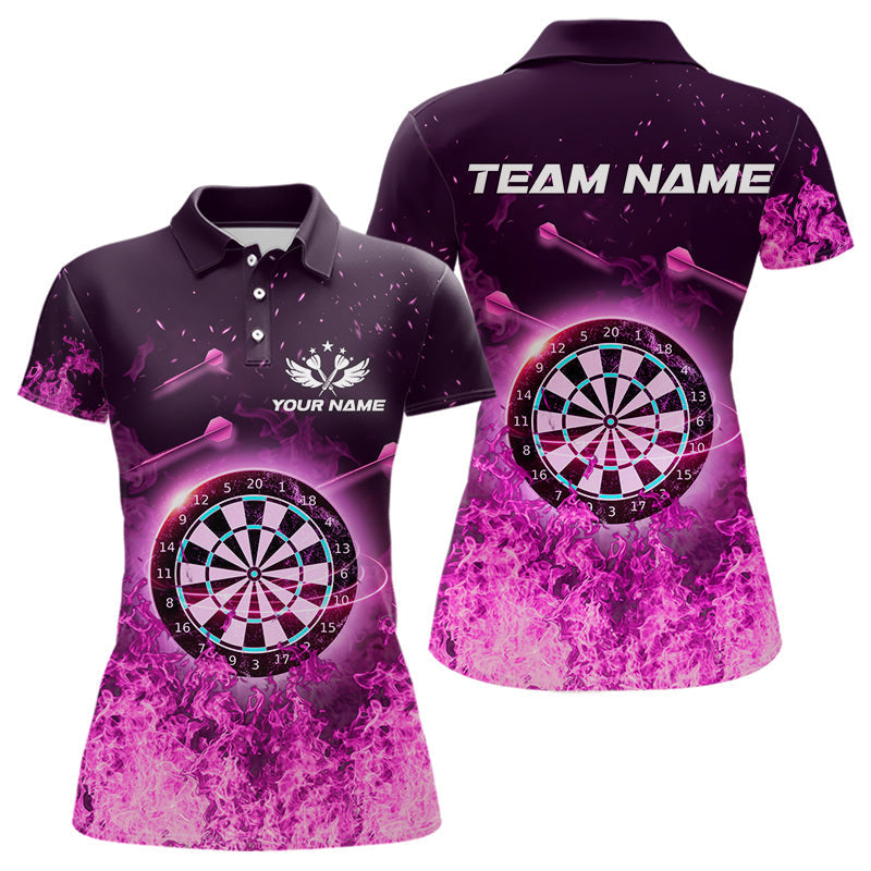 Blisscorners Personalized Pink Flame Dartboard Custom Dart Polo Shirts For Men, Dart Team Jerseys LM2007