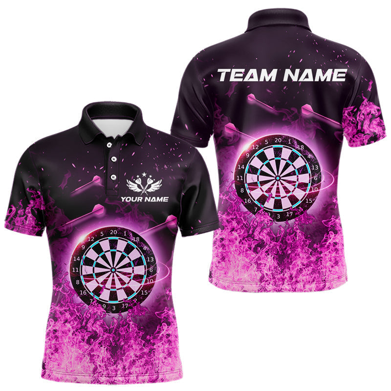 Blisscorners Personalized Pink Flame Dartboard Custom Dart Polo Shirts For Men, Dart Team Jerseys LM2007