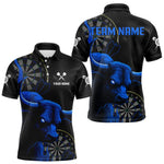 Blisscorners Blue Ferocious Bull Grunge Dartboard Darts Shirt For Men - Custom Name & Team Jersey LM3006