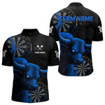 Blisscorners Blue Ferocious Bull Grunge Dartboard Darts Shirt For Men - Custom Name & Team Jersey LM3006