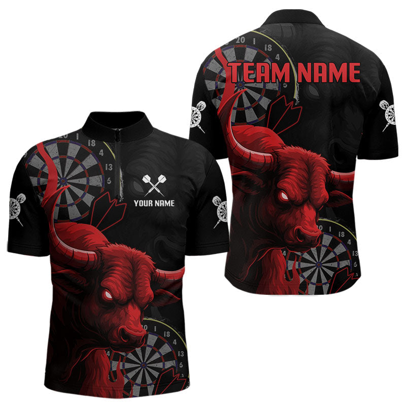 Blisscorners Red Ferocious Bull Grunge Dartboard Darts Shirt For Men - Custom Name & Team Jersey LM3006