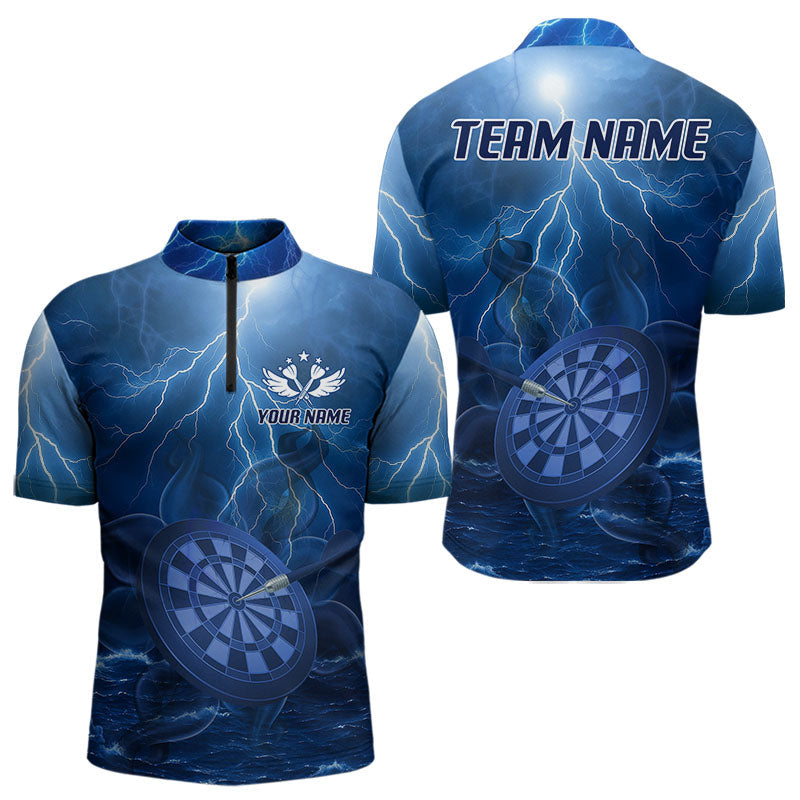 Blisscorners Thunder Dartboard In The Ocean Blue Darts Shirt For Men - Custom Name & Team Jersey LM3006