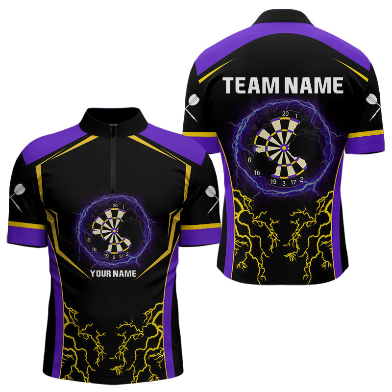 Blisscorners Yellow And Purple Lightning Scratched Dartboard Darts Shirt For Men - Custom Name LM1625