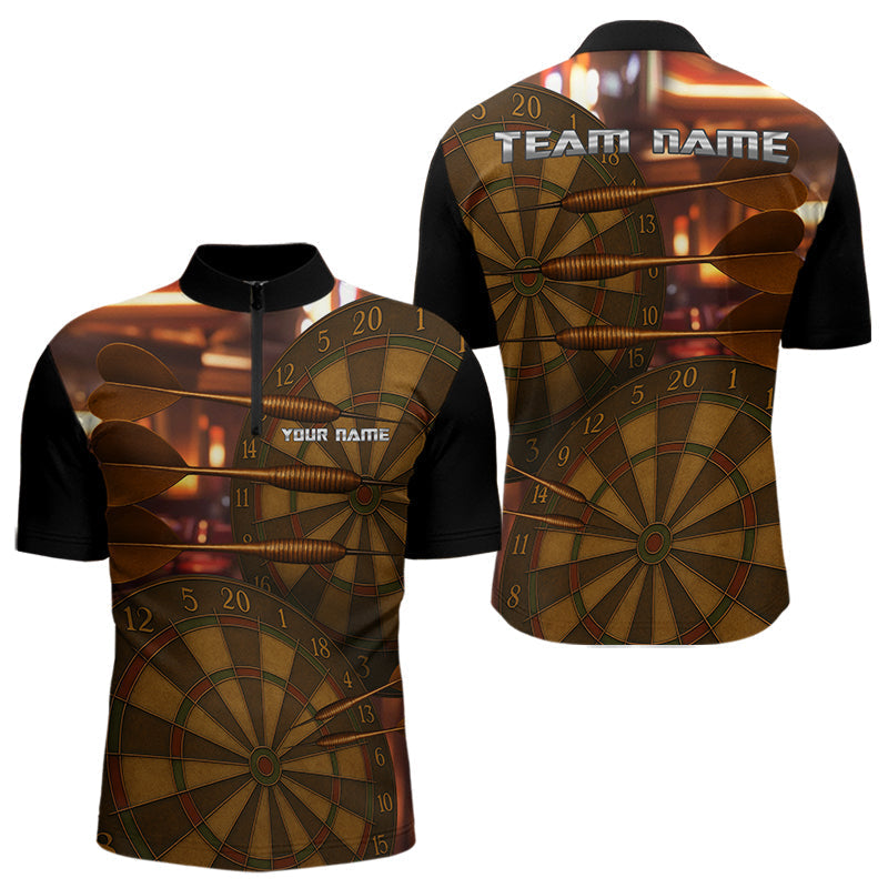 Blisscorners Gold Dartboard & Dart Arrows Pattern, Darts Team Shirt For Men - Customizable Name