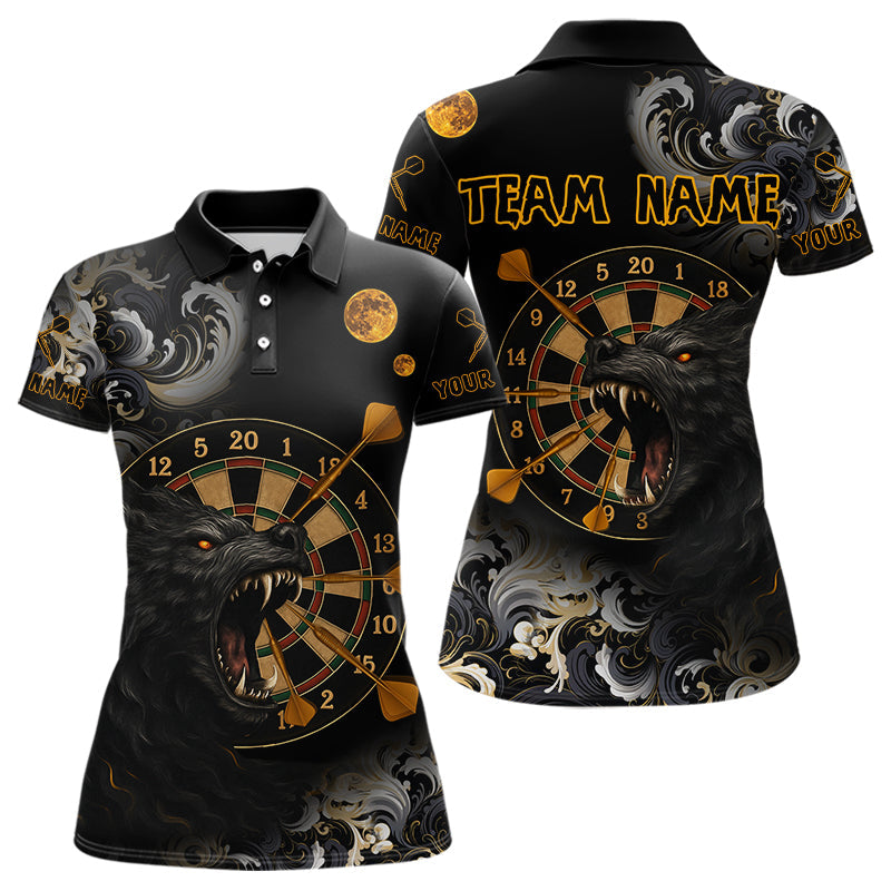 Blisscorners Black Ferocious Wolf & Gold Dartboard Darts Team Shirt For Men - Customizable Name