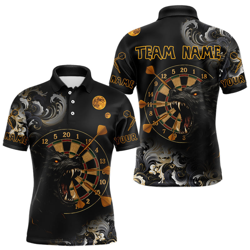 Blisscorners Black Ferocious Wolf & Gold Dartboard Darts Team Shirt For Men - Customizable Name