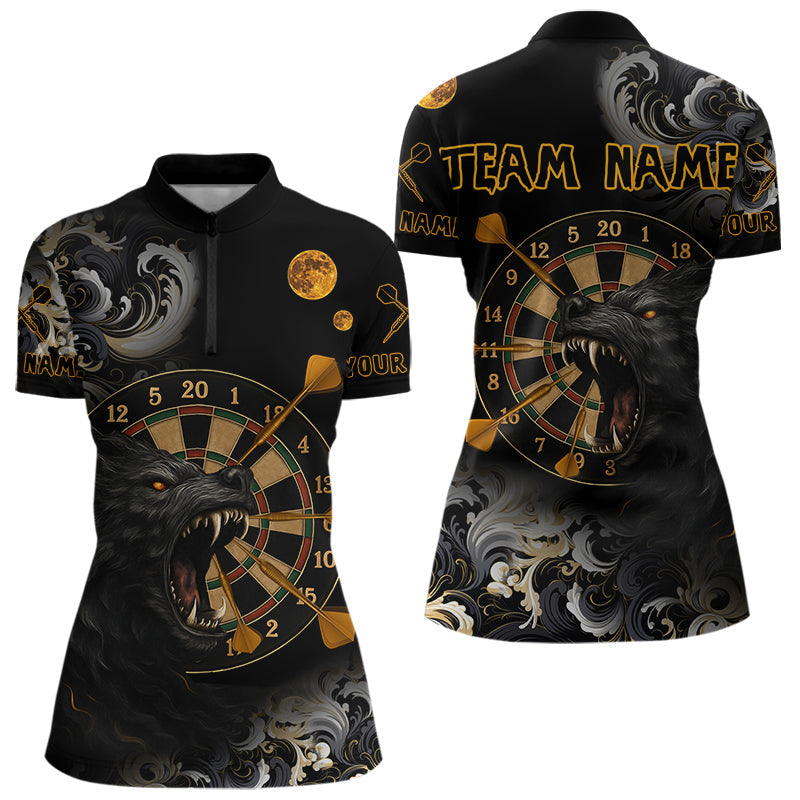 Blisscorners Black Ferocious Wolf & Gold Dartboard Darts Team Shirt For Men - Customizable NameMT0306