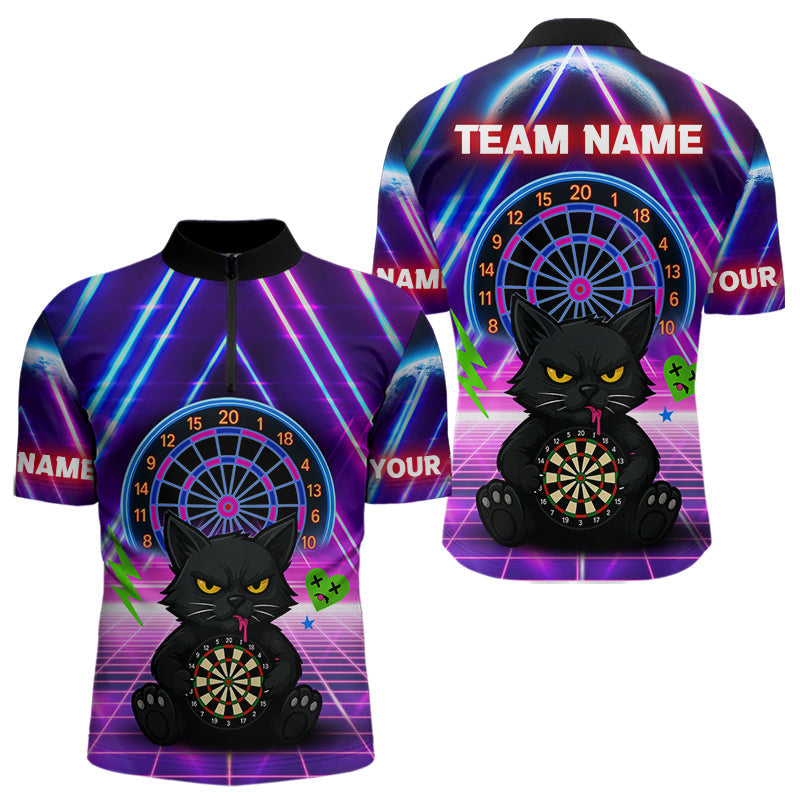 Blisscorners Dark Cat & Neon Electric Men's Darts Shirt - Custom Name For Dart Players MT1006