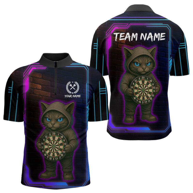 Blisscorners Lightning Cat Tech Neon Dartboard Men's Darts Shirt - Custom Name For Darts Jersey