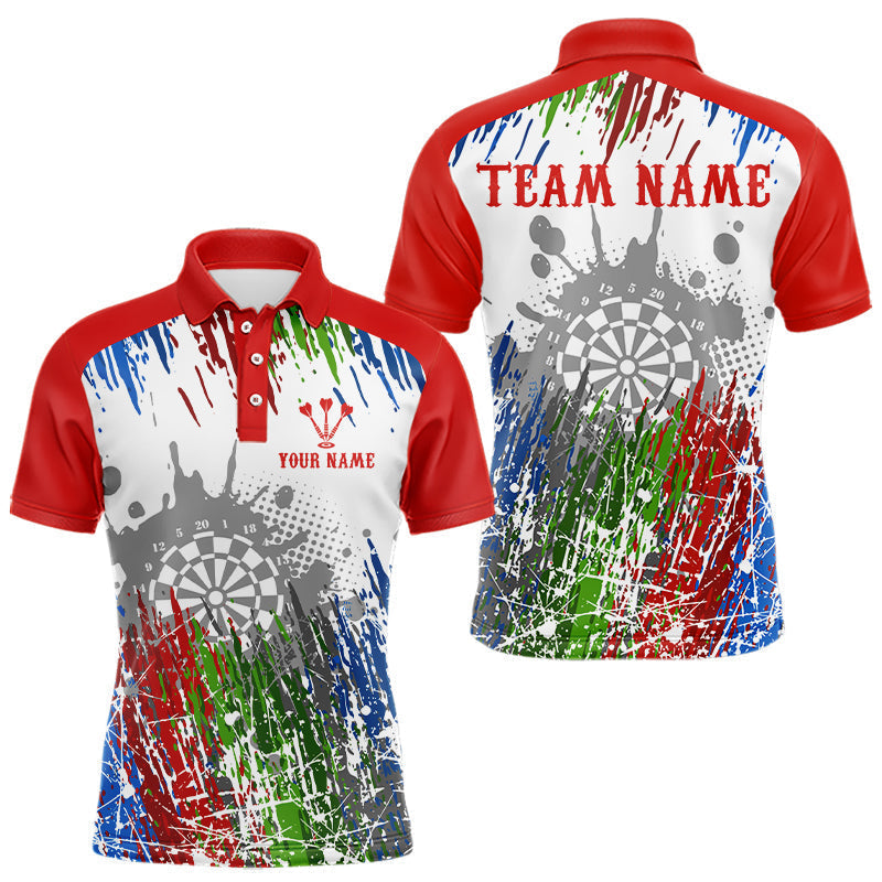 Maxxcorners Dartboard Colorful Splashed Men's Darts Shirt - Custom Name For Players | Opt1 - Red MT0307