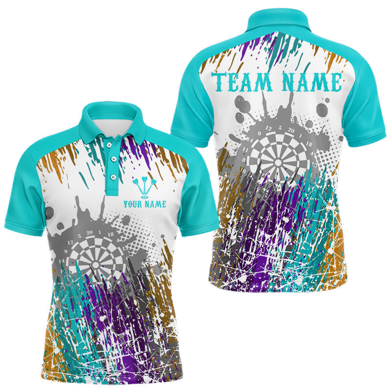 Maxxcorners Dartboard Colorful Splashed Men's Darts Shirt - Custom Name For Players | Opt2 - Turquoise MT0307