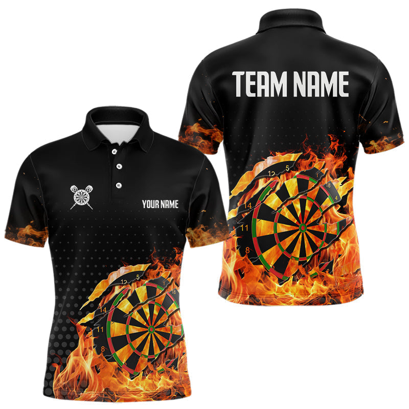 Blisscorners Men's Custom Darts Shirt With Cracked Flame Dartboard And Halftone Pattern