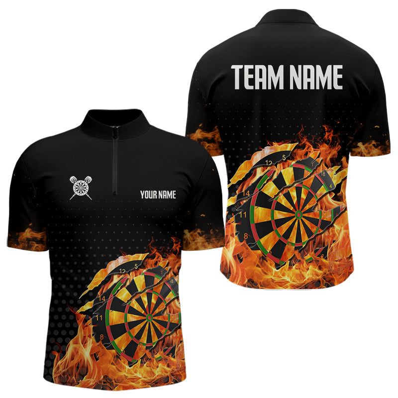 Blisscorners Men's Custom Darts Shirt With Cracked Flame Dartboard And Halftone Pattern