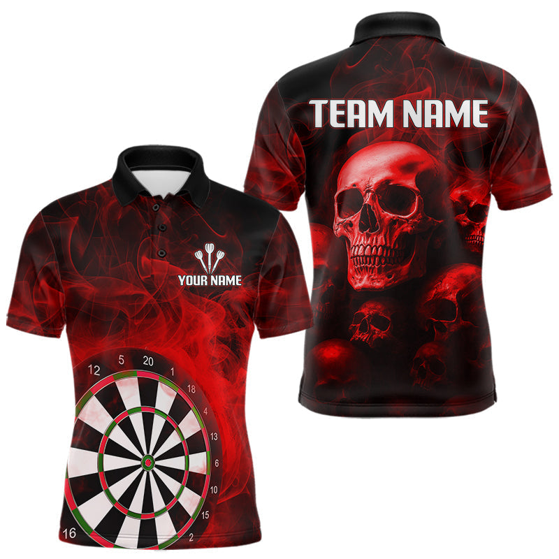 Blisscorners Red Smoke Dartboard & Multi Skulls Men's Darts Shirt - Custom Name For Players LM3006