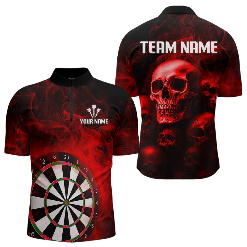 Blisscorners Red Smoke Dartboard & Multi Skulls Men's Darts Shirt - Custom Name For Players LM3006