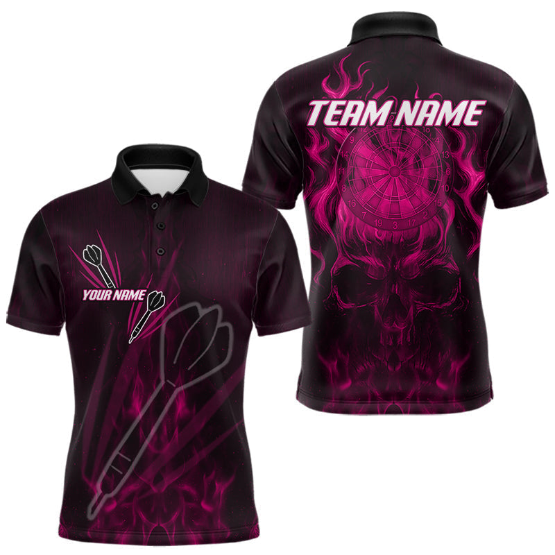 Blisscorners Flaming Skull Dartboard Custom Darts Polo Shirts For Men, Pink Darts Jersey MT707