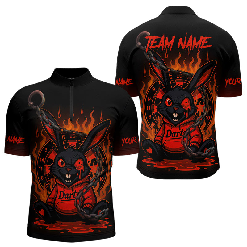 Blisscorners Flaming Rabbit & Orange Dartboard Darts Shirt For Men - Custom Name & Team Jersey LM3006