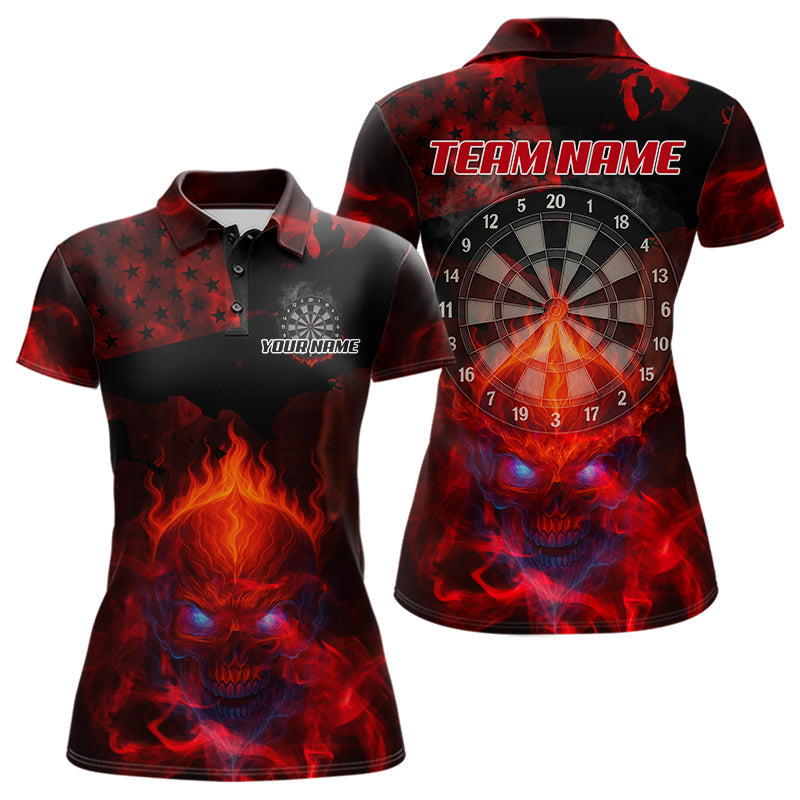 Blisscorners US Flag & Skull Custom Patriotic Red Dart Polo Shirts For Men, Dart Team Jerseys LM2007