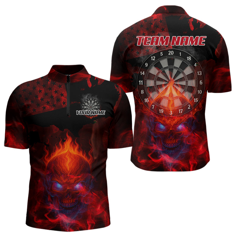 Blisscorners US Flag & Skull Custom Patriotic Red Dart Polo Shirts For Men, Dart Team Jerseys LM2007
