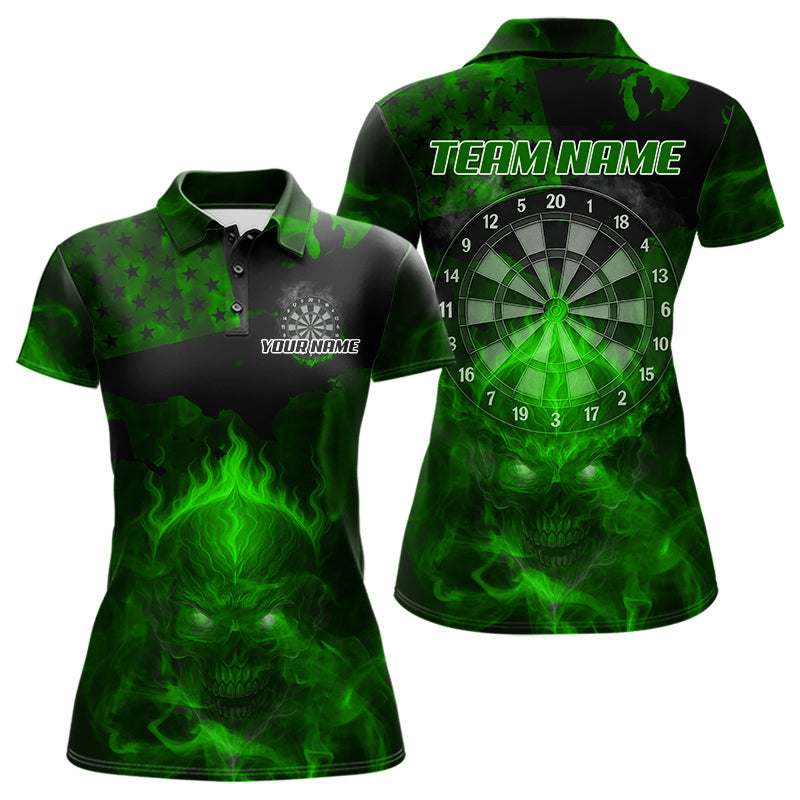 Blisscorners US Flag & Skull Custom Patriotic Green Dart Polo Shirts For Men, Dart Team Jerseys LM2007