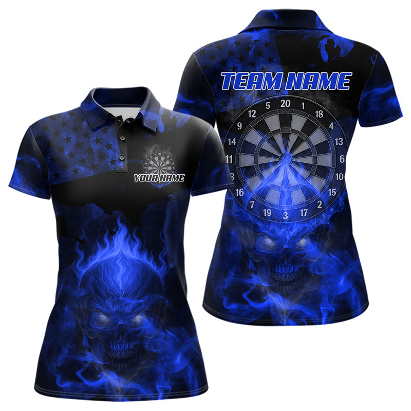 Blisscorners US Flag & Skull Custom Patriotic Blue Dart Polo Shirts For Men, Dart Team Jerseys LM2007
